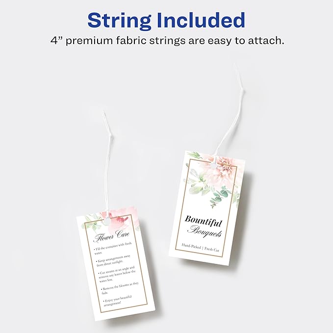 Avery Rectangle Tags, Sure Feed Technology, 2" x 3.5", Matte White, Strings Included, 80 Total, Print-to-The-Edge, Laser/Inkjet Printable (80514)
