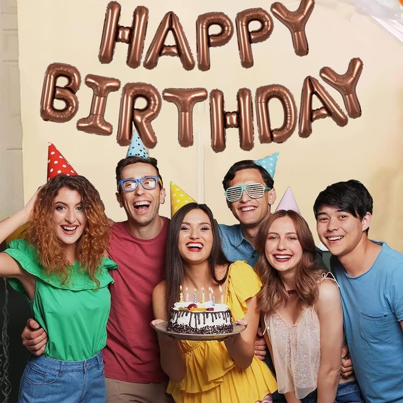 TONIFUL Chocolate Happy Birthday Balloons Banner 16 Inch Mylar Foil Letters Brown Birthday Sign Bunting Reusable for Girls Boys Kids & Adults for Thanksgiving Birthday Decorations and Party Supplies