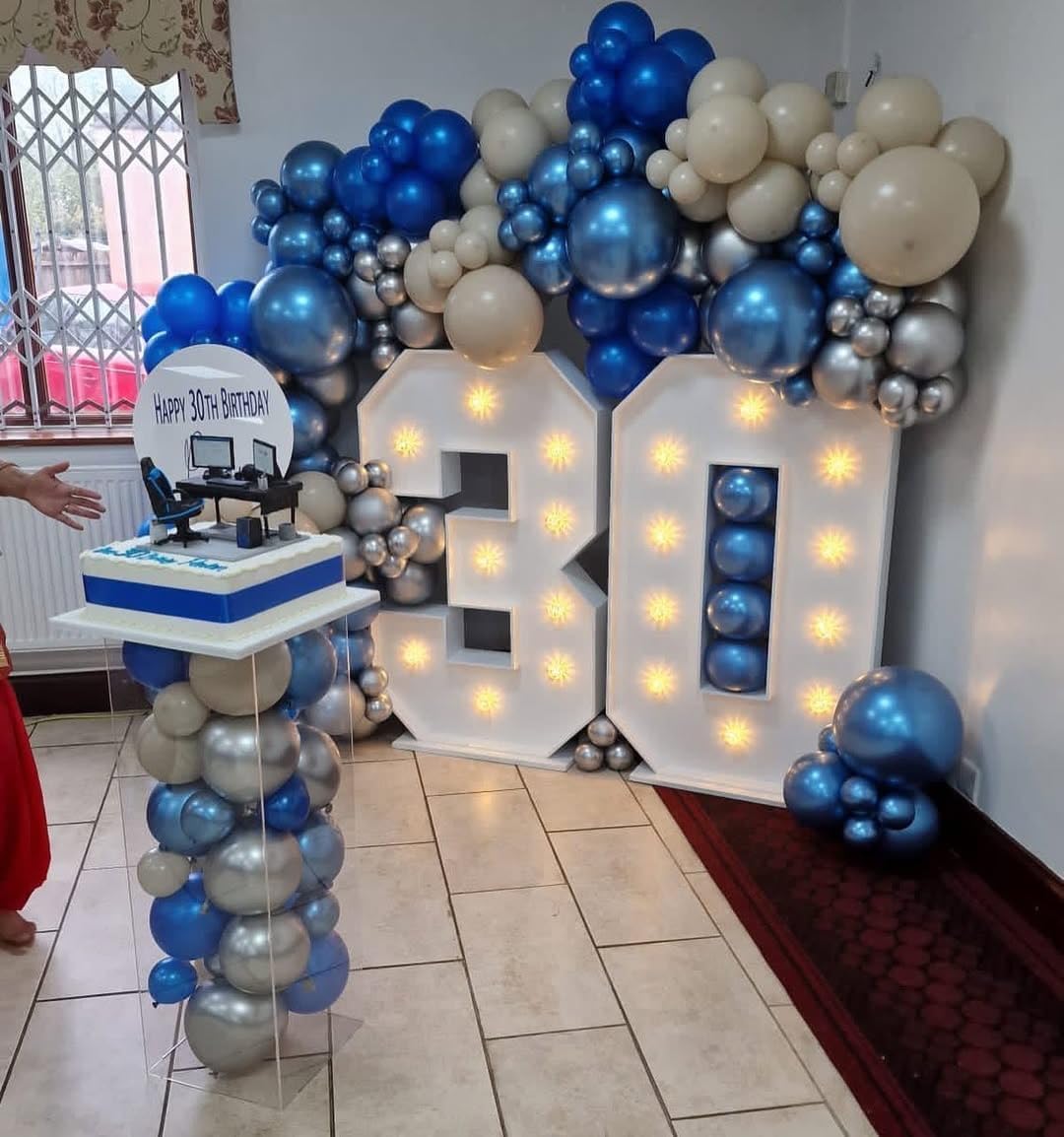 Blue Balloon Arch Kit, 152Pcs Explosion Star Various Blue and Silver Latex Balloon Garland kit Different Size Balloons for Anniversary Birthday Wedding Baby Shower Dark Party Decorations