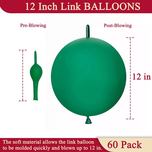 60 Pcs Link Balloons 12 Inch Quick Link Balloons for Birthday Wedding Party Festival Decorations (Dark Green)