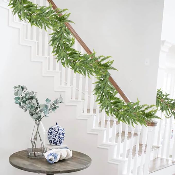 Briful 5ft Long Greenery Garland Boston Fern Floral Garland for Door Mantle Decorations, Lush Realistic Spring Summer Artificial Garland for Home Farmhouse Indoor Decor