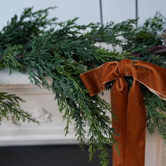 Christmas Cedar Garland,1Pcs 6ft Real Touch Cedar Pine Garland for Mantle Fireplace Outdoor Indoor Christmas Decorations