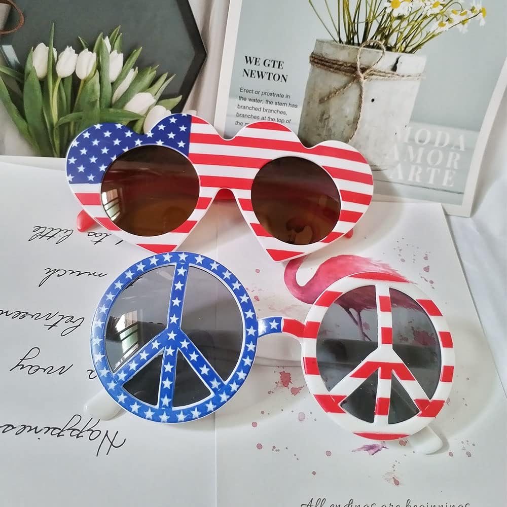 American Flag Glasses 8pcs, Fourth 4th of July Party Accessories, USA Veterans Day decoration Memorial Day Patriotic Party Favors, Red White and Blue Photo Booth Props