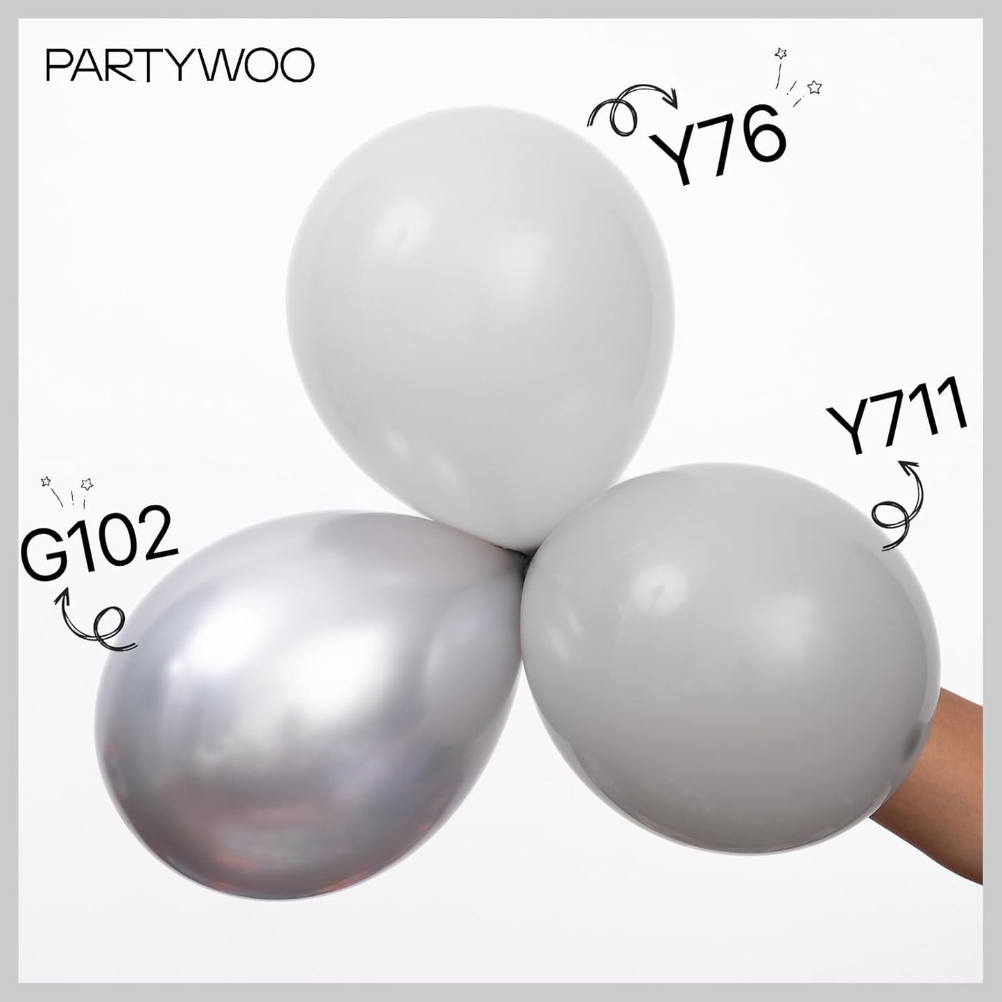PartyWoo, 50pcs Silver Metallic Balloons, 5inch, Balloon Garland or Arch, Women, Unisex, Birthday, Wedding Decorations