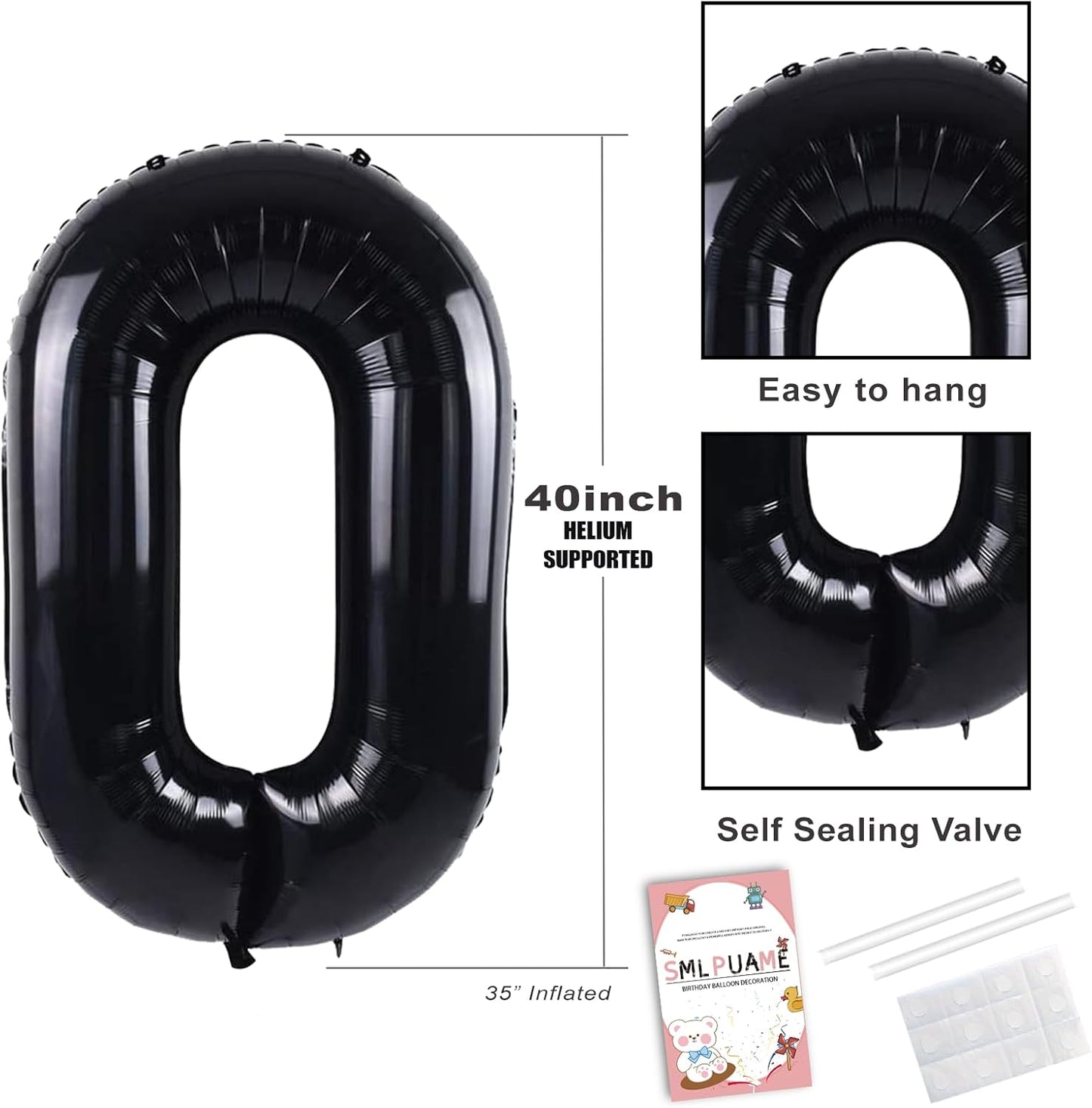 Smlpuame 40 inch Number Balloon 0-9 Black Large Number 6 Balloons,Digital Balloons for Birthday Party Celebration Decorations Supplies, Helium Foil Number Balloons for Wedding Anniversary