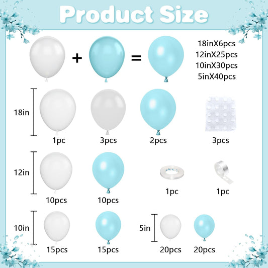 Pearl Teal Blue White Balloon Arch Kit, Double Stuffed Pearl Turquoise Balloons Garland Different Sizes 18/12/10/5 Inch Teal Balloon for Baby Shower Wedding Bridal Shower Birthday Decor