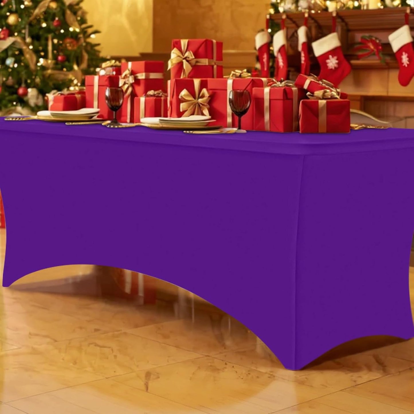 Smiry 2 Pack Spandex Table Cloth 4FT, Elastic Fitted Stretch Tablecloths for Rectangle Tables, Washable Table Cover for Outdoor, Wedding, Banquet & Parties (Purple, 48Lx30Wx30H Inch)