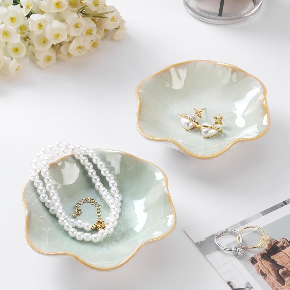 Lotus Leaf Shape Ring Holder Dish, Small Key Bowl, Ceramic Trinket Tray Jewelry Dish Organizing Necklace Earrings for Mom Friend Sister. All Jewelries Are NOT Included. Purple.