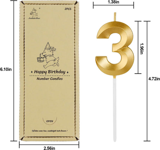 Birthday Candles, 1.96 Inch Number 30 Happy Birthday Candles, Number Candles Decoration for Birthday Party and Anniversary Celebration(Champagne Gold)