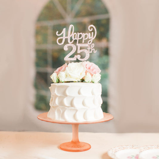 LASKYER Happy 25th Birthday Rose Gold Rhinestone Cake Topper - 25th Birthday/Anniversary,Cheers to 25 Years Old Bday Party Metal Sparkly Centerpieces Decorations.