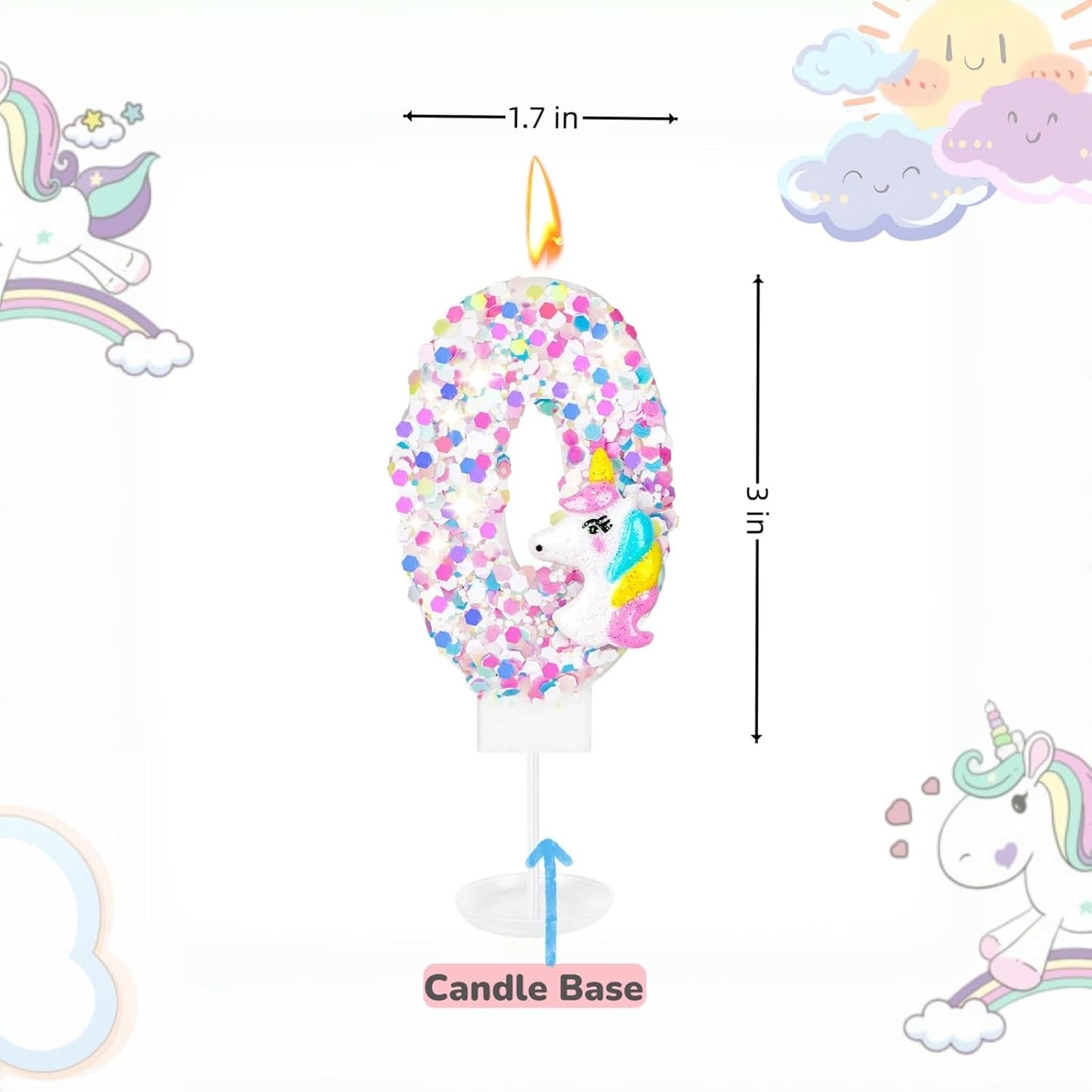 Unicorn Number Birthday Candles Decoration, Unicorn Themed Birthday Party Supplies, Glitter Sequin Birthday Cake Topper for Boy Girl Kids (Number 6)