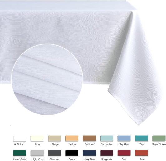 maxmill Jacquard Table Cloth Swirl Pattern Spillproof Wrinkle Resistant Heavy Weight Soft Tablecloth for Kitchen Dinning Tabletop Decoration Outdoor Picnic Rectangle 52 x 70 Inch White