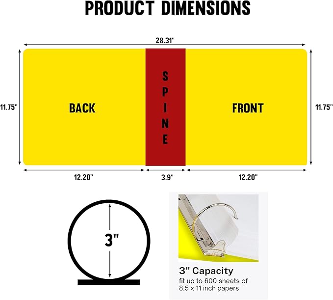 SDS Binder, Heavy Duty 3 Ring Binder 3 Inch, English Spanish Bilingual, 600 Safety Data Sheets Capacity