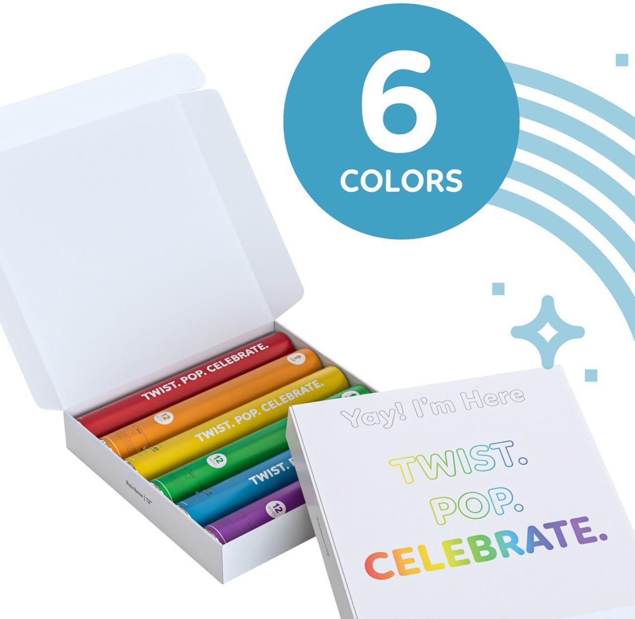 6 Pack Confetti Cannon Confetti Poppers | Biodegradable Rainbow Pack | TUR Party Supplies | Launches Up to 25ft | Giant (12 in) | Party Poppers for PRIDE Month, Graduation, Birthdays, Weddings