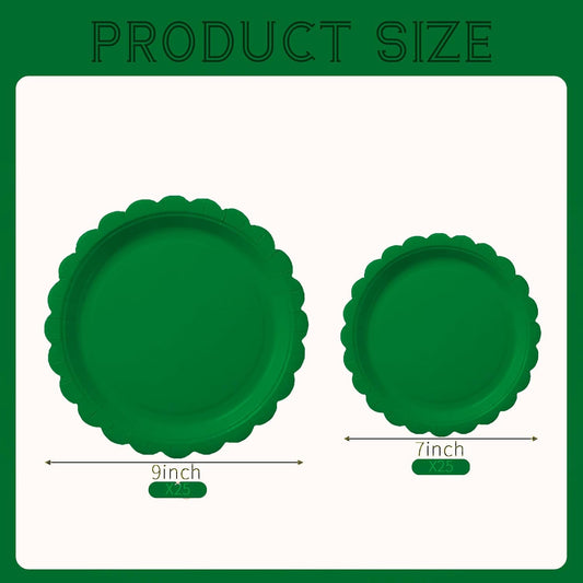 BEFORYOU 50PCS Scalloped Disposable Paper Plates Dessert Cake Party Plates for Baby Shower, Wedding,Bridal Shower Birthday Party Supplies (Green, 7IN and 9IN)