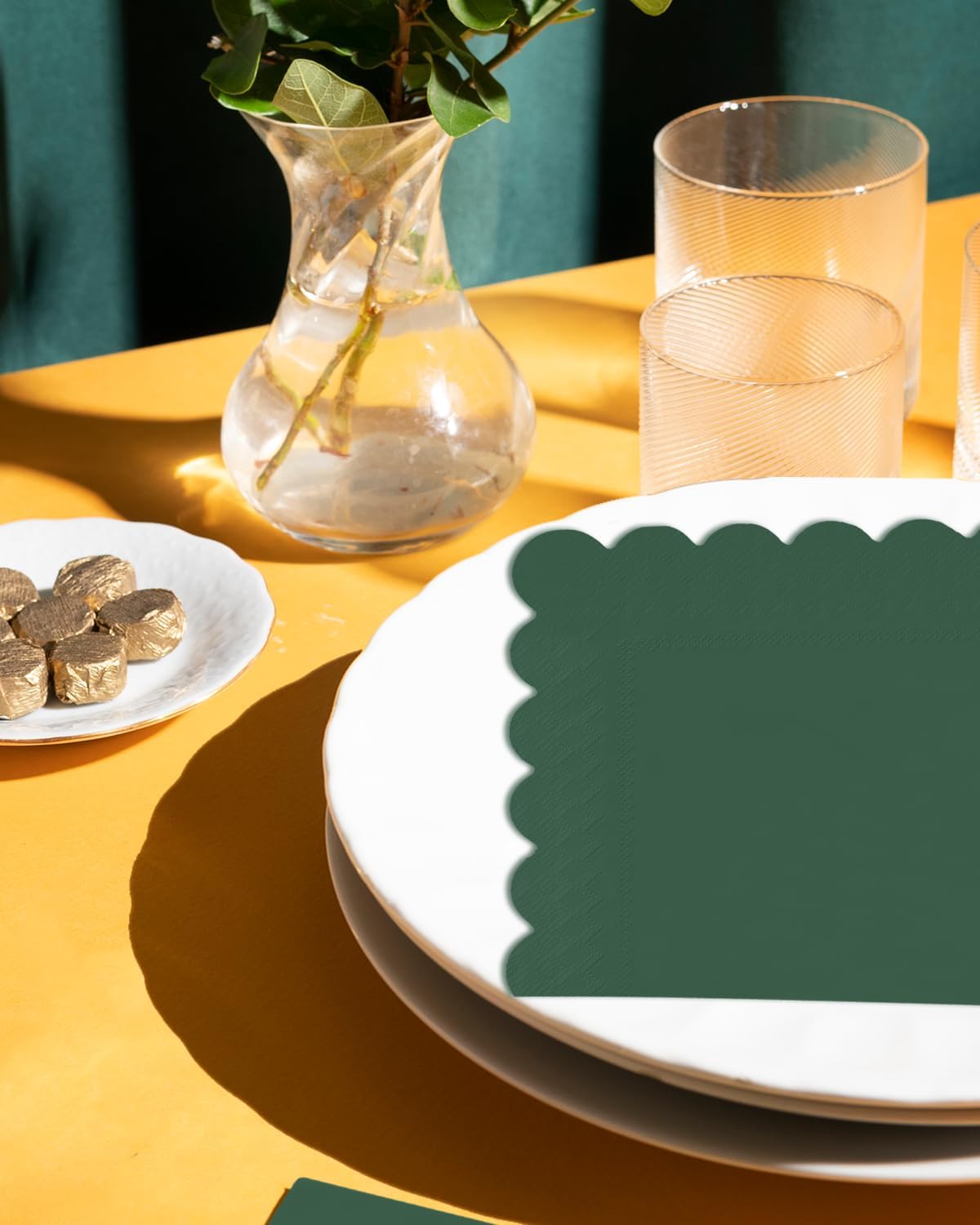 qiqee Green Series Cocktail Dinner Napkins 5x5inch Disposable Beverage,Wedding, Birthday Party Dessert Wave Paper Napkins(120 Count)