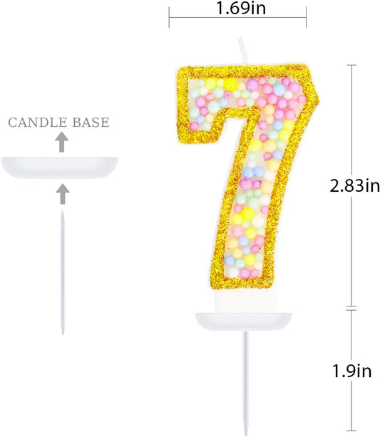 7th Birthday Candle for Cake, Colorful Macaron Numeral Candles for Girls/Boys, Sponge Birthday Party Cake Decorations, Golden Cake Topper(Number 7)