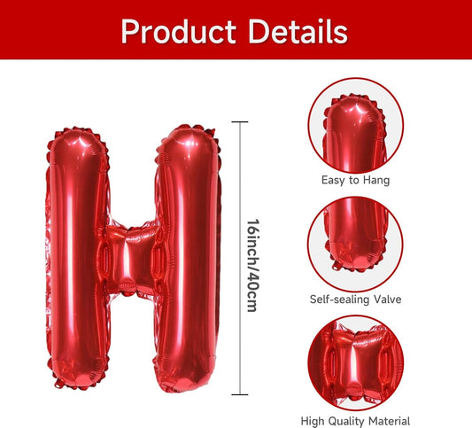 Red Happy Birthday Balloons Letters, 16 Inch Reusable Banner, Self Inflating Foil Bunting for Women Men Boys Girls Party Decorations Supplies