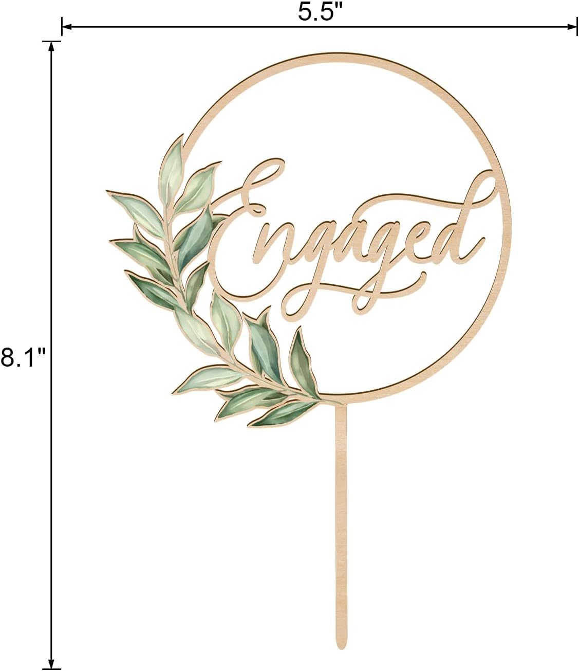 Engaged Cake Topper in Wood Greeny Engagement Cake Topper Decoration