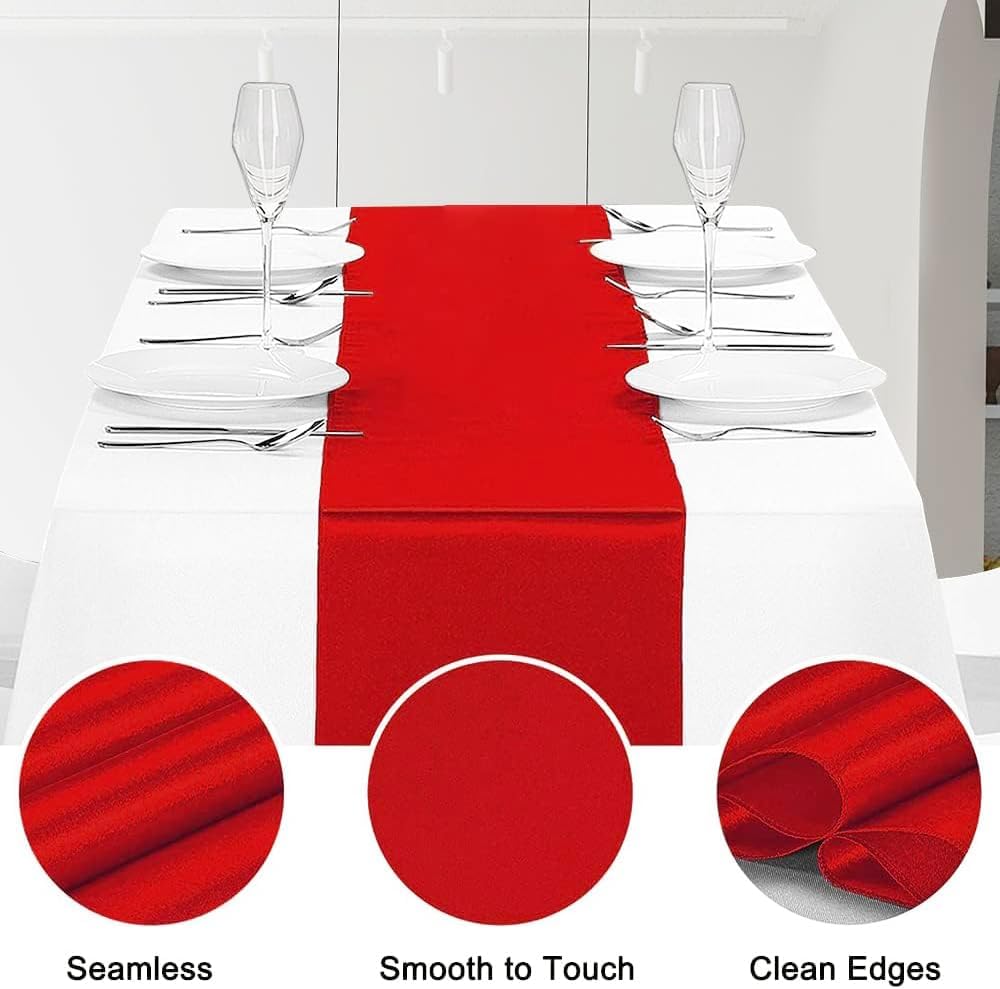12 Pack Satin Table Runner 12 x 108 Inch Long Satin Table Runners for Wedding Banquet Graduations Birthday Party Decoration (Red)