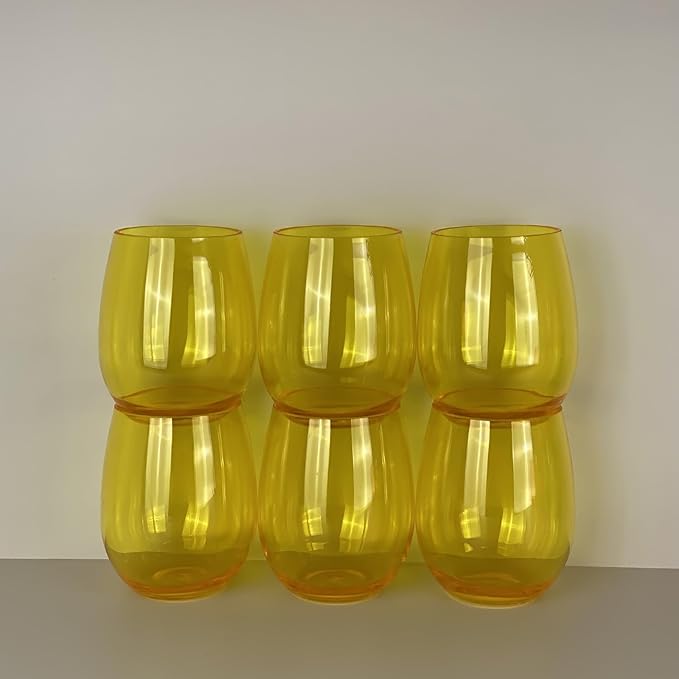 Set of 6 Acrylic Wine Glasses, 20-ounce Plastic Tumbler for Party Use,BPA Free,Dishwasher Safe (Yellow)