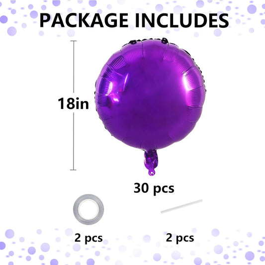 TONIFUL 30Pcs 18 Inch Large Purple Round Shape Foil Balloons Big Purple Circle Helium Mylar Ballons for New Year Halloween Chrismas Birthday Wedding Anniversary Engagement Party