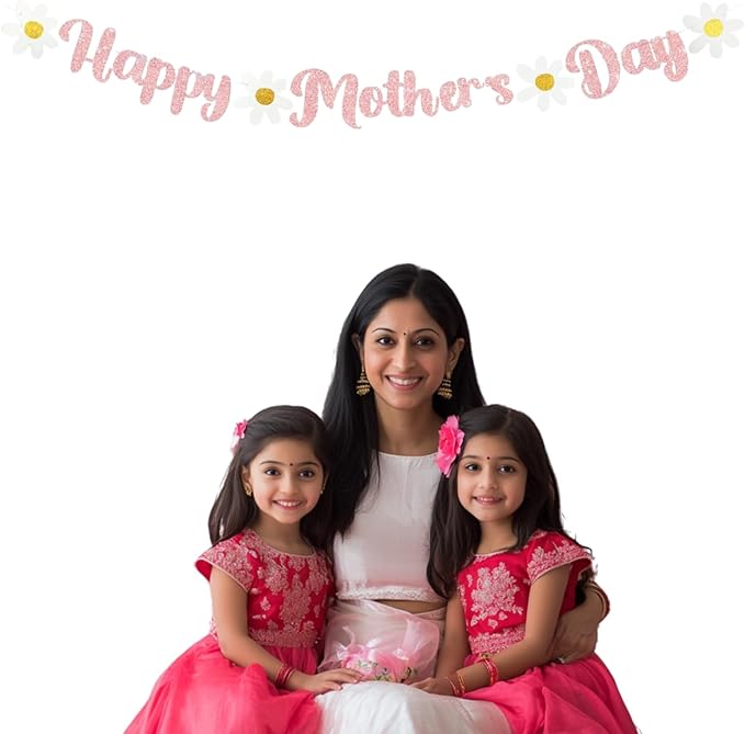 Happy Mother's Day Banner Set Decoration for Mother's Day Party Decorations Backdrop Garland for Mom Glitter Garland Photo Props (Rose Gold)