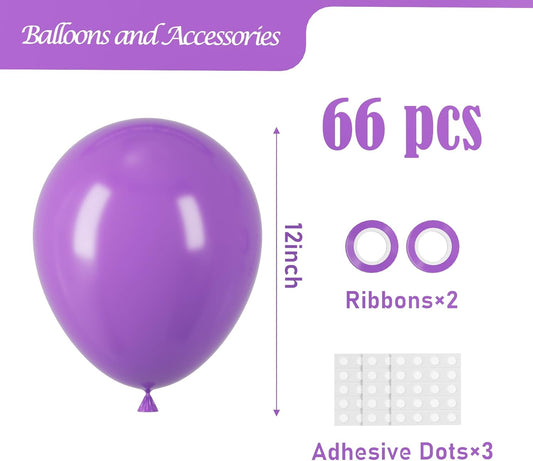 Purple Balloons, 66pack 12inch Purple Latex Party Balloons for Halloween, Graduation, Wedding, Birthday, Baby Shower, Anniversary, Valentine's Day Party Decorations