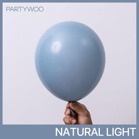 PartyWoo Dusty Blue Balloons 101 pcs 12 Inch Matte Boho Light Blue Latex Helium Balloons for Graduation Baby Shower Gender Reveal Under the Sea New Born Birthday Party Decorations Blue-F55