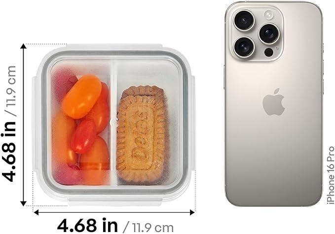 carrotez 2 Compartment Snack Containers, Mini Snack Containers for Mini Fridge, Small Food Storage Containers, Airtight Lids, Reusable, 1.1 cup, 6 PACK
