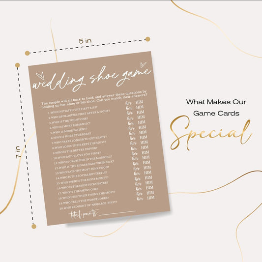 Bridal Shower Games Cards - Wedding Shoe Game for 25 Guests, Engagement Party Games, Minimalist Brown Party Supplies - D04