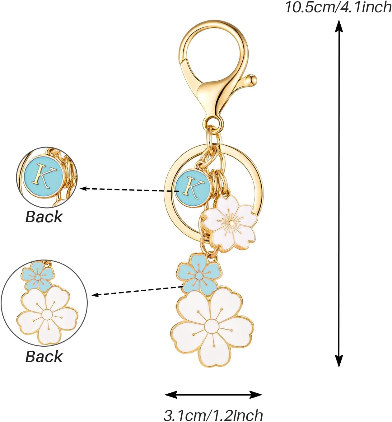 SELOVO Initial Keychain Flower Charms for Key Cute Pink Letter Keyring for Backpack