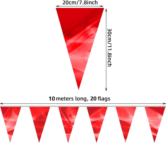65FT Red Glitter Triangle Pennant Banner Flag Metallic Bunting Fabric Garland for Christmas Graduation Wedding Engagement Anniversary Bachelorette Birthday Bridal Shower Valentine's Party Supplies
