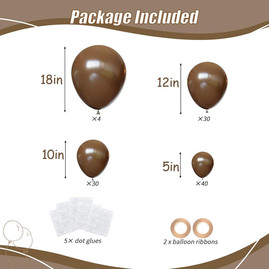 104pcs Dark Brown Balloons - 18/12/10/5 Inch Coffee Brown Neutral Latex Balloons Garland Arch Different Sizes for Boho Weddings, Bear Baby Showers, Thanksgiving Party Supplies