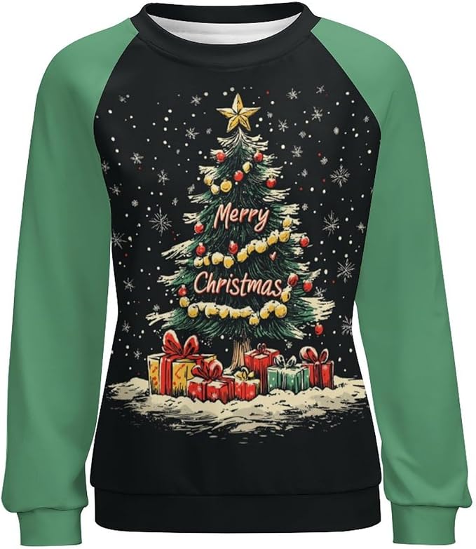 LOAIHA Christmas Sweatshirts for Women Christmas Tree Graphic Shirt Xmas Long Sleeve Merry Christmas Pullover Blouse