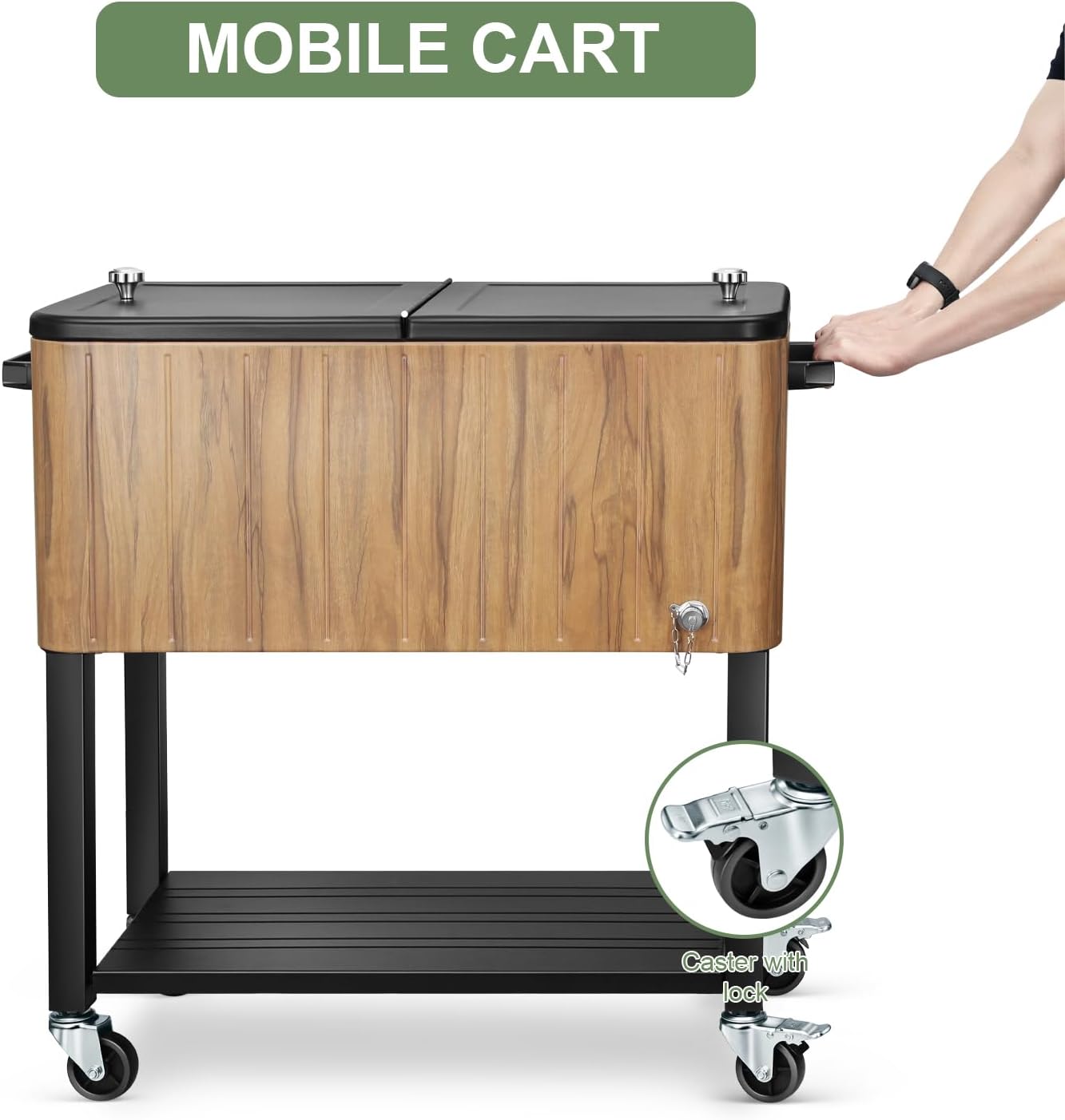 EDOSTORY 80 Quart Rolling Ice Chest Cooler Cart,Patio Backyard Party Drink Beverage Bar Stand Up Cooler Trolley with Ice Scoop
