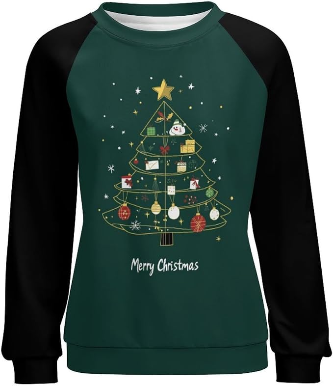 LOAIHA Christmas Sweatshirts for Women Christmas Tree Graphic Shirt Xmas Long Sleeve Merry Christmas Pullover Blouse