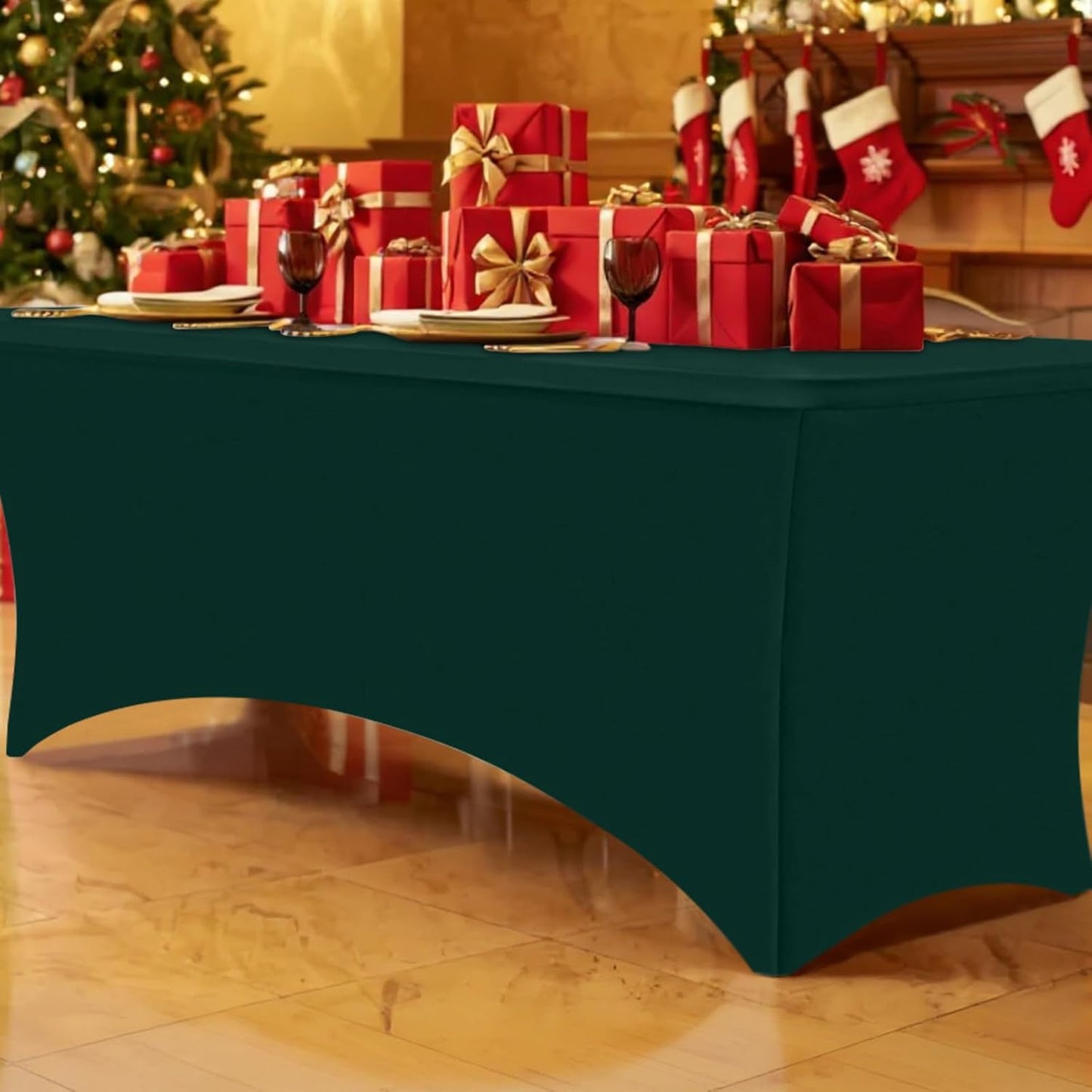 Smiry 2 Pack Spandex Table Cloth 6FT, Elastic Fitted Stretch Tablecloths, Washable and Wrinkle Free Rectangular Patio Table Cover for Outdoor, Wedding, Banquet (Hunter Green, 72Lx30Wx30H Inch)