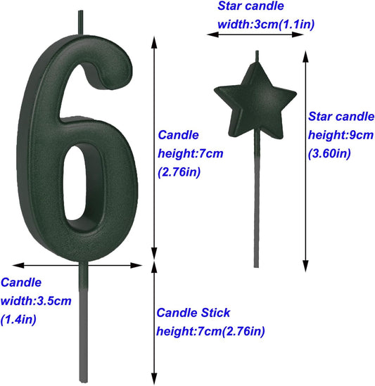 2.75in Tall Black Number 6 Birthday Candles - Glitter Happy Birthday Cake Cupcake Toppers for Adults/Kids Party Baking