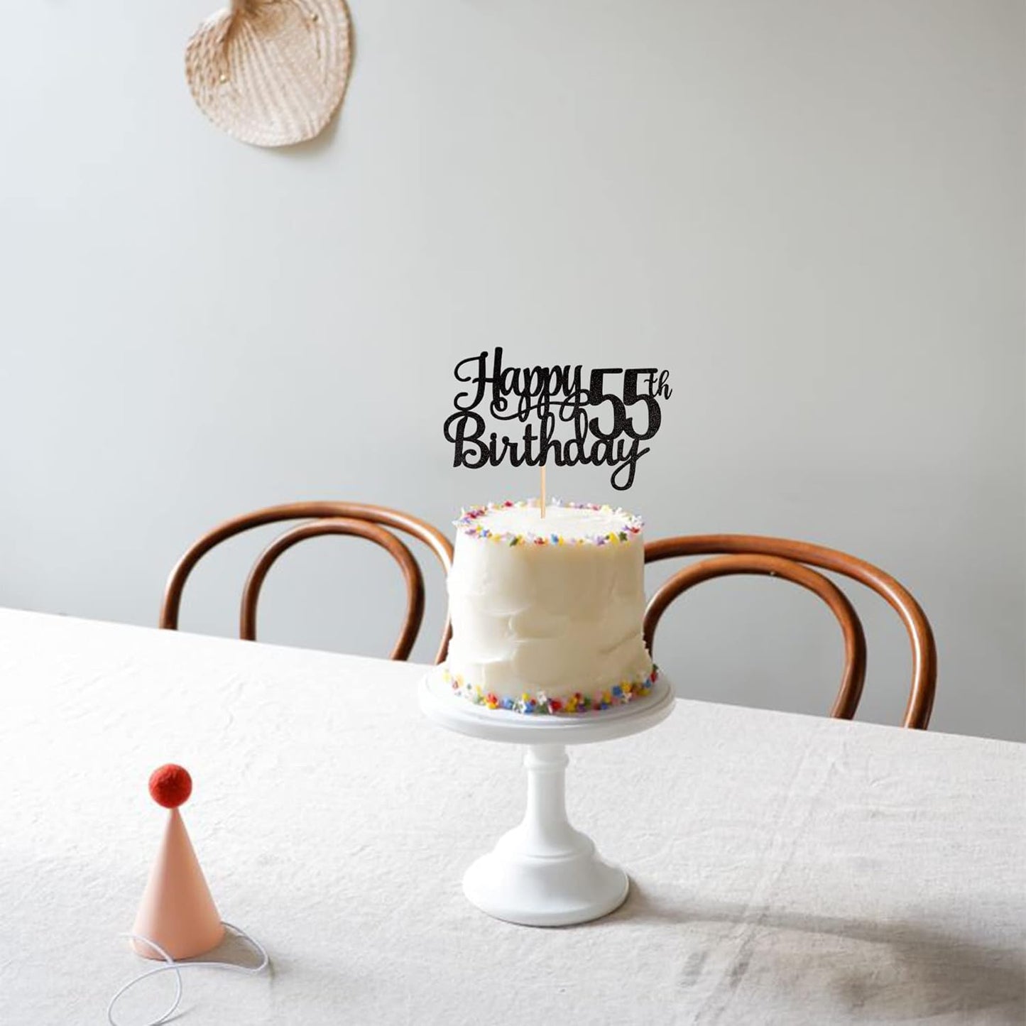 1 PCS Happy 55th Birthday Cake Topper Glitter Cheers to 55 Years Birthday Cake Pick 55 Fabulous Cake Decoration for Happy 55th Birthday Theme Party Decorations Supplies Black