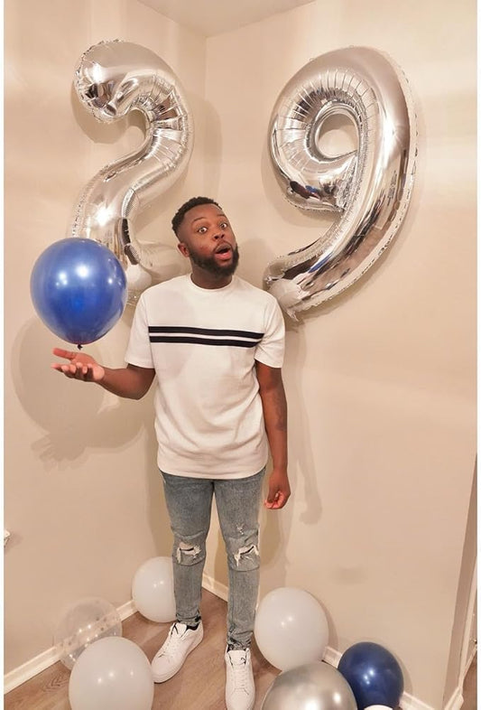 Silver 9 Balloon, Number Balloons 40 Inch, 9th Giant Birthday Decorations for Boys Girls, 19th 29th Silver Party Decorations Supplies, Number 9 Balloon
