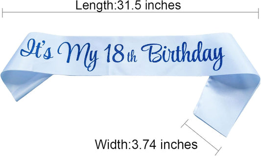 It's My 18th Birthday Sash, Birthday Sash for Women, Birthday Princess 18th Birthday Gifts Decorations for Happy 18th Birthday Party Favor Supplies,White Blue