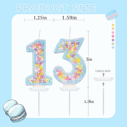 Blue Birthday Candles - Number 13 Candle, Colorful Macaron Candles, 13 Birthday Decorations for Girls Boys, Cake Decorations, Theme Party Supplies (Blue)