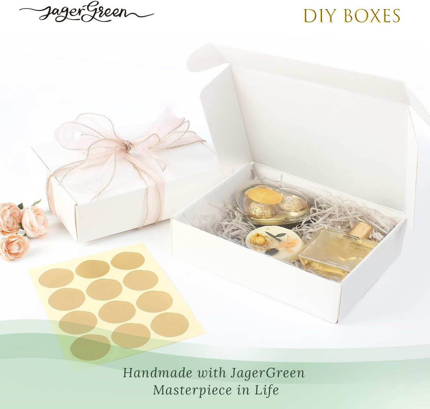 White Gift Box with Lid, 8.6x6.7x2.1 Inches Small Collapsible Gift Boxes with Seal Stickers for Birthday, Valentine’s Day, Bridesmaid Proposal, Wedding, Party Favor, Presents (Pack of 10)