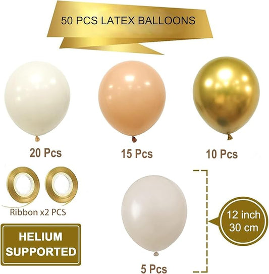 Blush Gold Beige Neutral Balloons, 50pcs 12 inch Neutral Balloon Blush Gold Beige Latex Balloons for Birthday Wedding Bride Shower Party Decoration