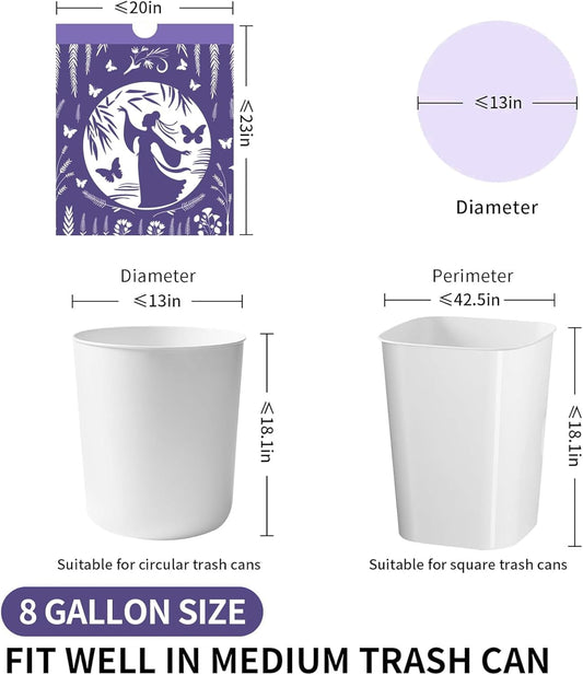 VOK 8 Gallon Trash Bags Drawstring, Medium Trash Bags for Office, Kitchen, Bedroom Trash Cans, Colored Portable Sturdy Garbage Bags 8 Gallon with Lavender Scent, 60 Counts