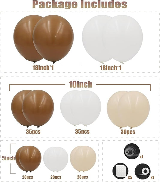 Brown Balloons Arch Kit, 162pcs Neutral Boho Brown Apricot White Balloons Garland for Bear Baby Shower Bohemian Neutral Jungle Safari Birthday Party Decorations