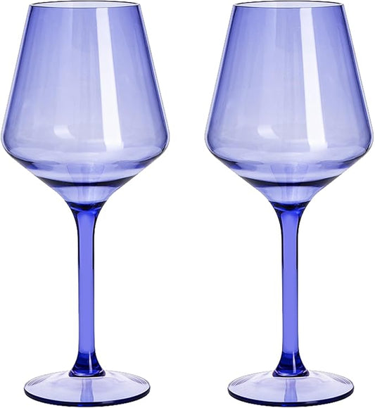 Floating Wine Glasses for Pool (18 Oz | Set of 2) - Wine Glass Set That Float | Shatterproof Poolside Wine | Beach Glass | Outdoor Tritan Plastic Glassware with Stem for Patio, Picnic - Bright Purple