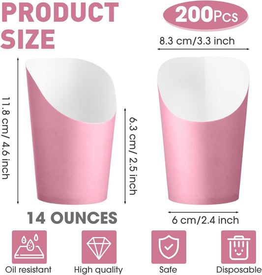Amyhill 200 Pcs French Fries Holder 14 oz Charcuterie Cups Disposable Take out French Cups Waffle Paper Popcorn Boxes Disposable Sandwich Paper Holder for Wedding Birthday(Pink)