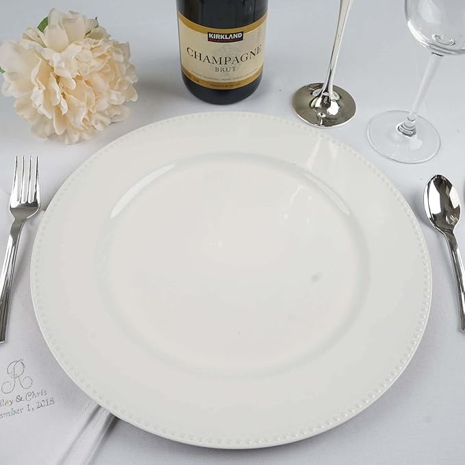 Efavormart Pack of 6 13" White Round Acrylic Beaded Charger Plates for Tabletop Decor Holiday Wedding Catering Event Decoration